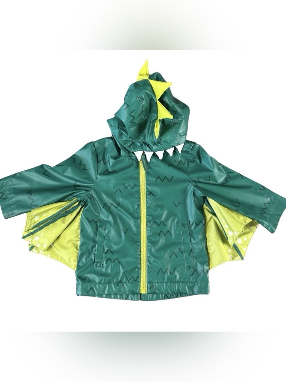 Cat & Jack Baby Boys 12M Dinosaur Rain Jacket Green Hooded Wings Zip Up
